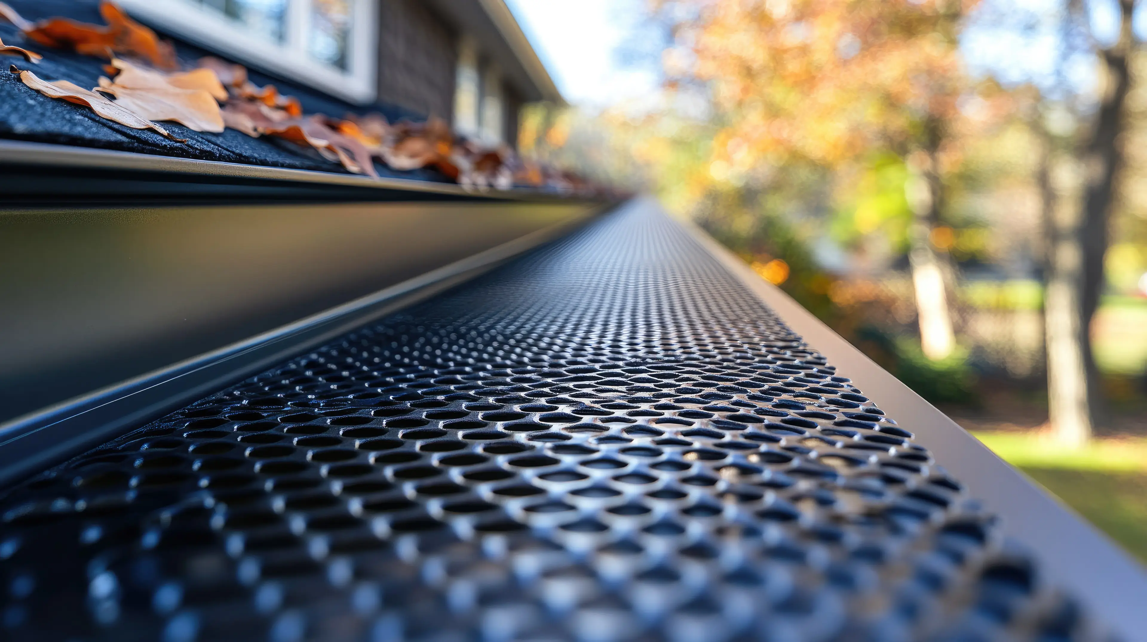 Gutter screen and leaf guard closeup — North Dallas